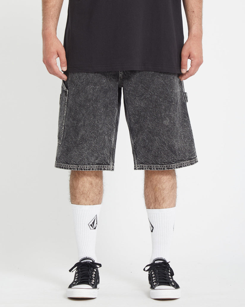 Labored Denim Utility Shorts - LIGHT ACID BLACK