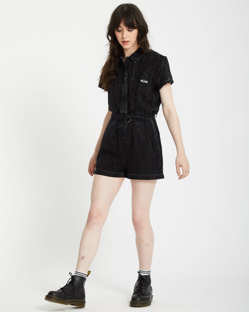 Asphalt Romper - BLACK MARBLE WASH