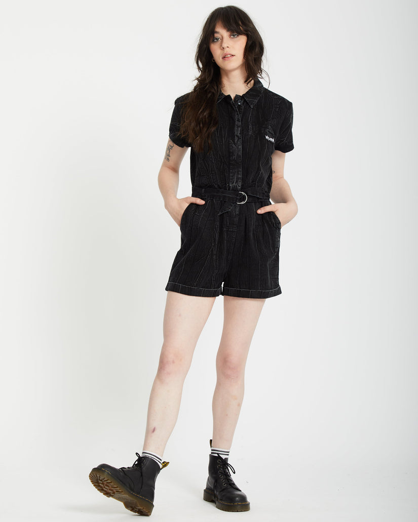 Asphalt Romper - BLACK MARBLE WASH