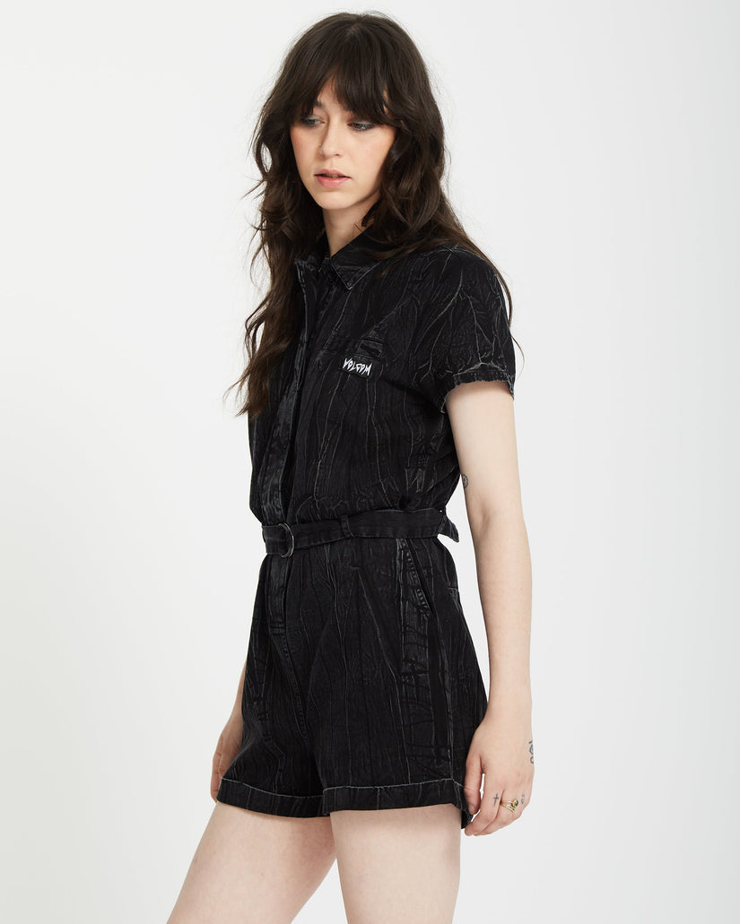 Asphalt Romper - BLACK MARBLE WASH