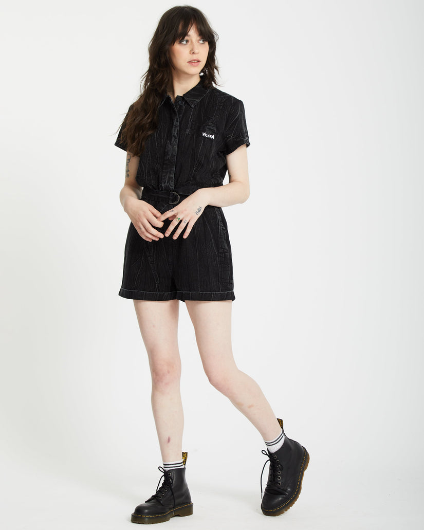 Asphalt Romper - BLACK MARBLE WASH