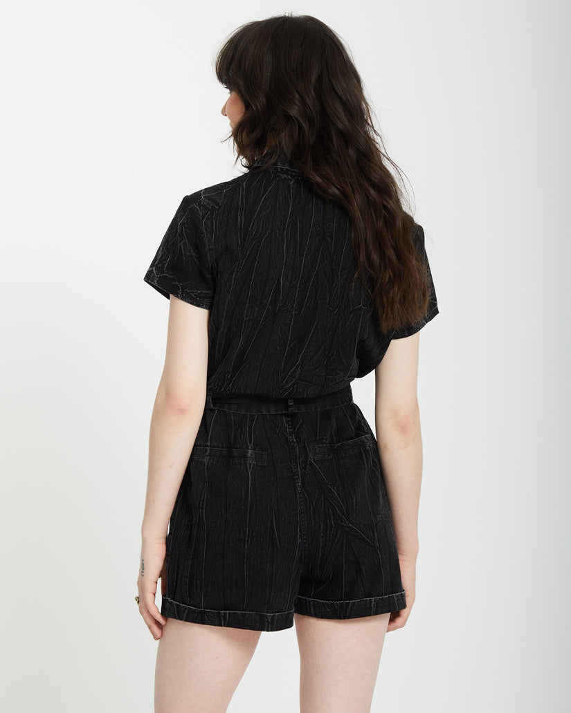 Asphalt Romper - BLACK MARBLE WASH