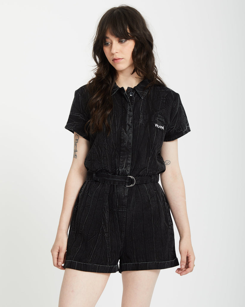 Asphalt Romper - BLACK MARBLE WASH